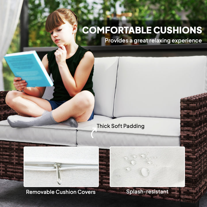 Two-Seater Rattan Outdoor Sofa - Brown