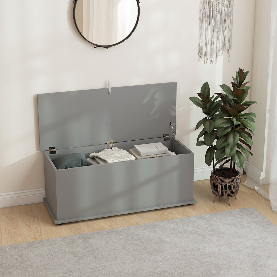113L Storage Chest, Storage Box with Flip-Top Lid and 2 Safety Hinges, Storage Trunk for Living Room, Entryway, 100 x 40 x 40 cm, Grey