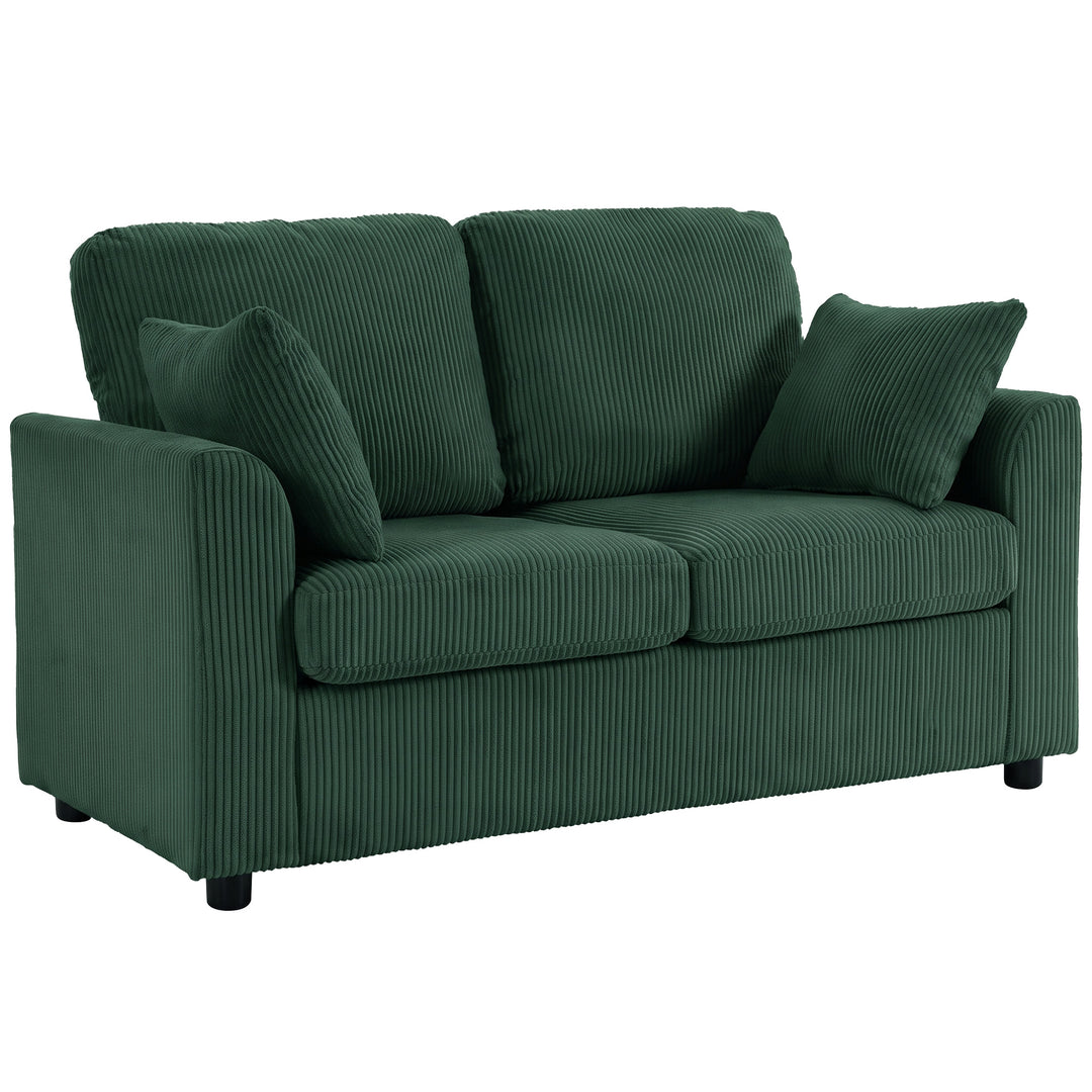 2 Seater Sofa, Corduroy Small Couch with Spring Cushion, Wide and Deep