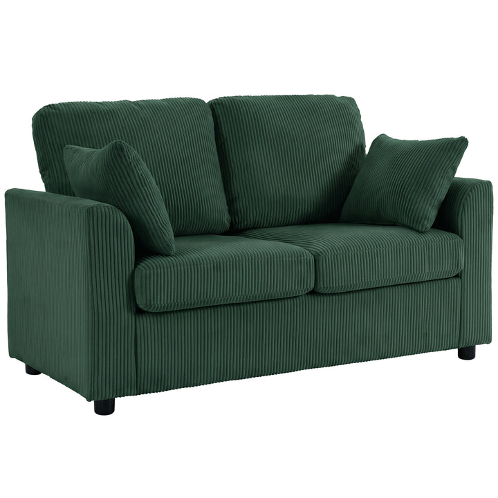 2 Seater Sofa, Corduroy Small Couch with Spring Cushion, Wide and Deep