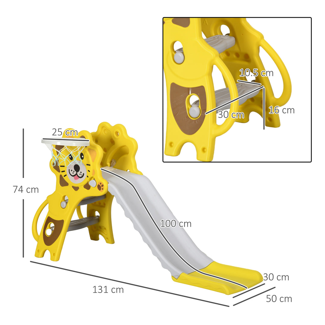 AIYAPLAY Baby Slide with Basketball Hoop, Easy to Assemble Kids Slide for Indoor Use, for Ages 18-36 Months - Yellow | Aosom UK