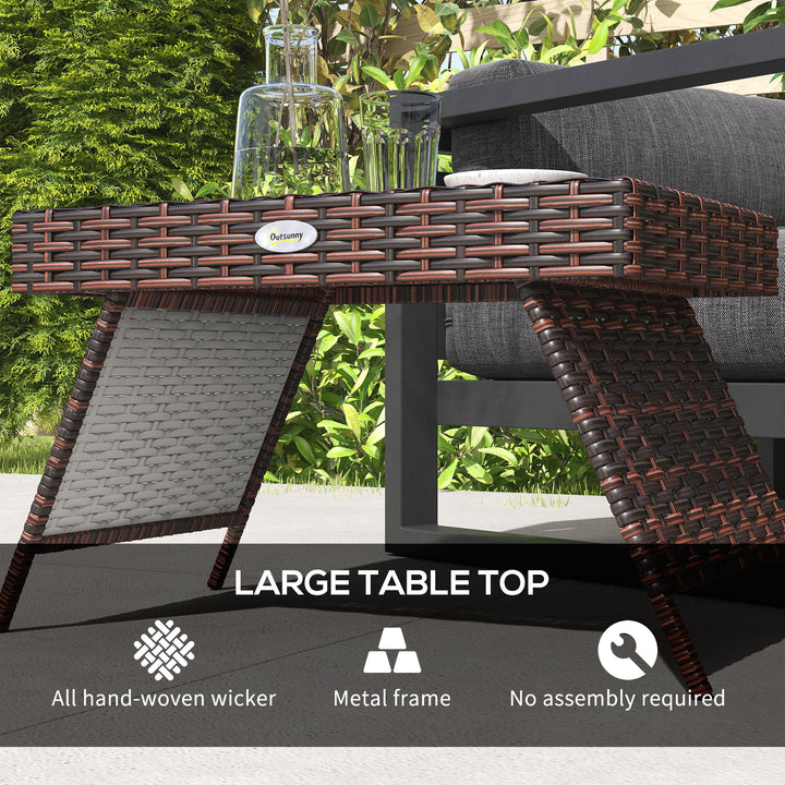 Foldable Outdoor Side Table, Rattan Garden Coffee Table with Steel Frame, Space Saving Bistro Garden Furniture for Patio, Balcony, 60 x 41 x 41 cm, Brown