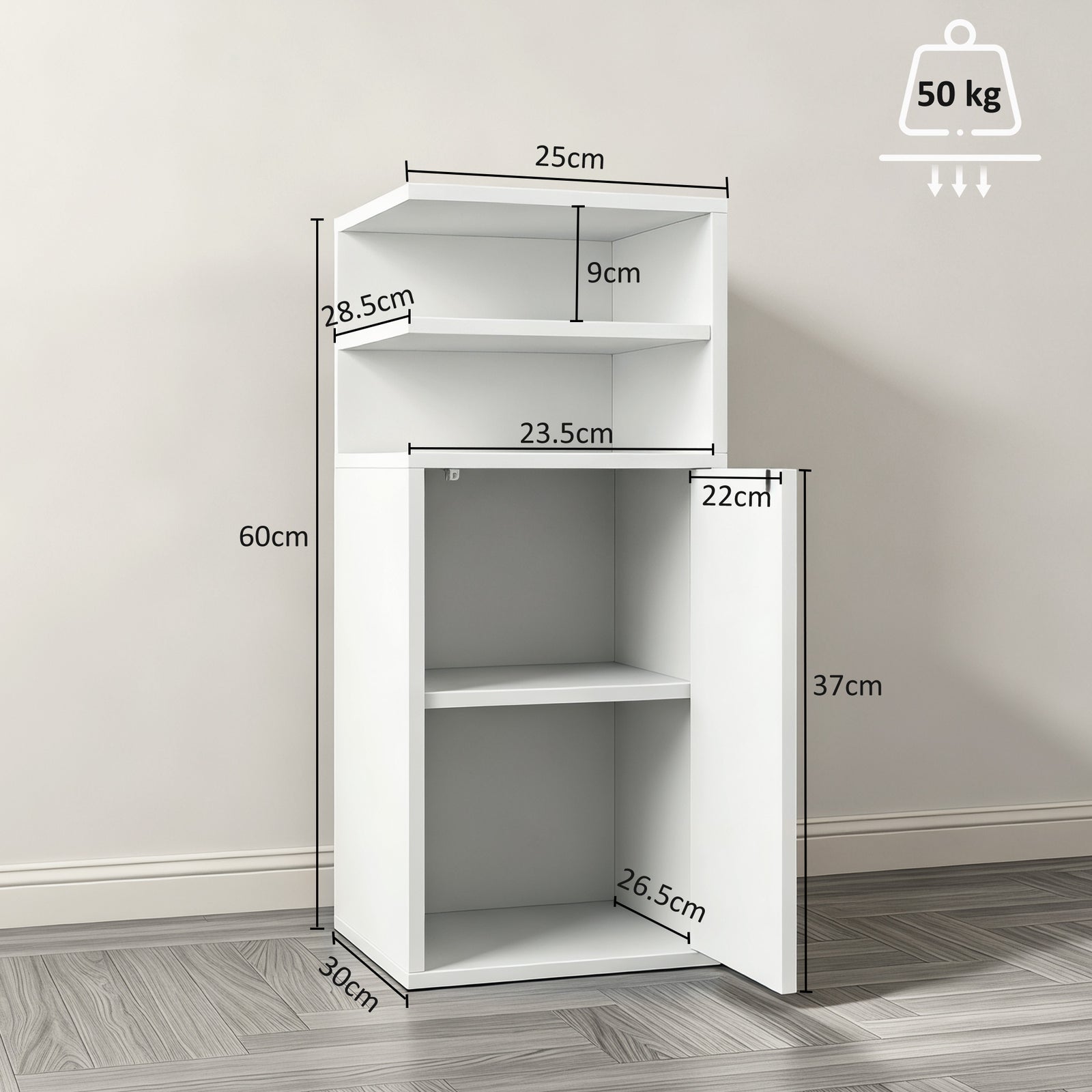 Slim Bedside Table Set of 2, Narrow Bedside Cabinet with Open Cubbies 