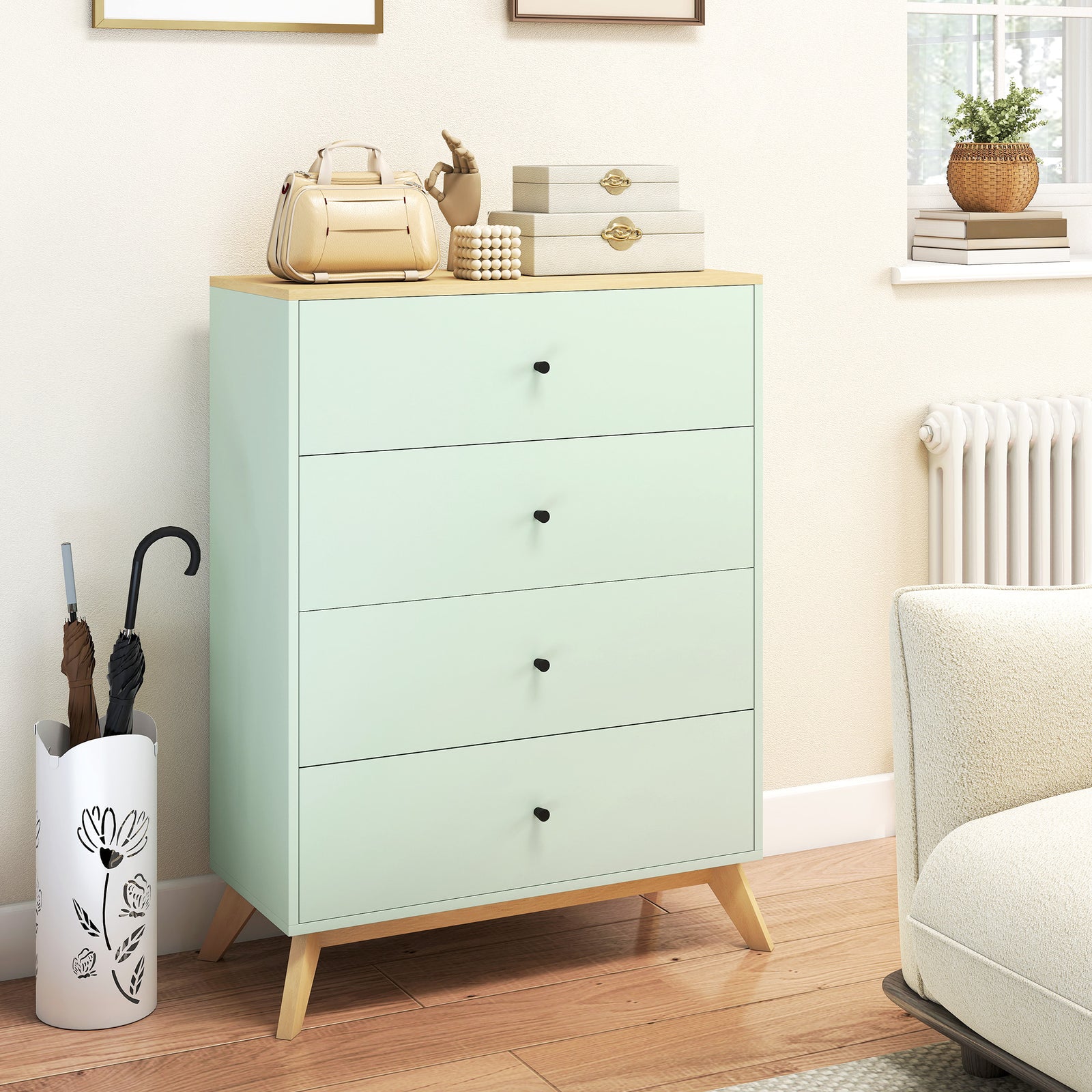 4 Drawer Storage Cabinet, Chest of Drawers for Bedroom Living Room, Li