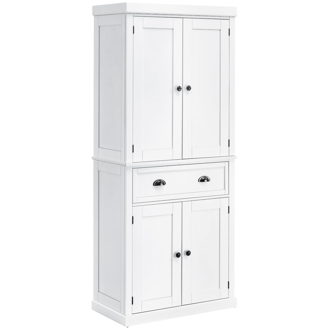 MCL Freestanding Kitchen Cupboard, 184cm Tall Storage Cabinet with Doors and Shelves, Traditional Colonial 4-Door Kitchen Pantry Cupboard with Drawer, White