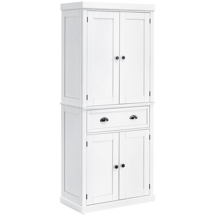 MCL Freestanding Kitchen Cupboard, 184cm Tall Storage Cabinet with Doors and Shelves, Traditional Colonial 4-Door Kitchen Pantry Cupboard with Drawer, White
