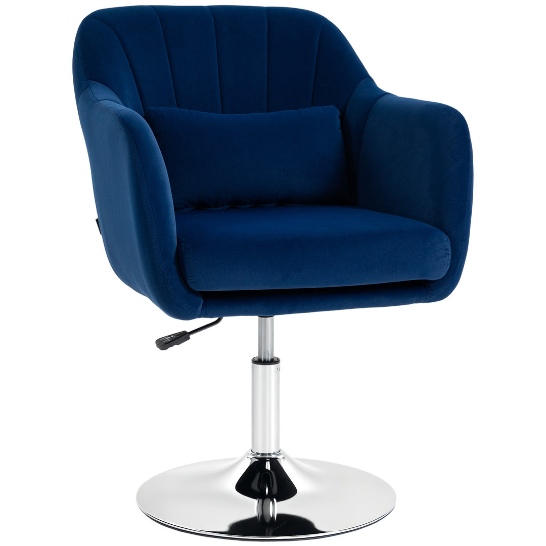 Retro Velvet Swivel Tub Chair with Steel Frame, Cushion Seat, Dark Blu