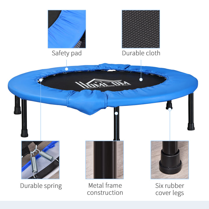 Φ96cm Mini Fitness Trampoline Home Gym Yoga Exercise Rebounder Indoor Outdoor Jumper with Safety Pad, Support Up to 100 KG, Blue and Black