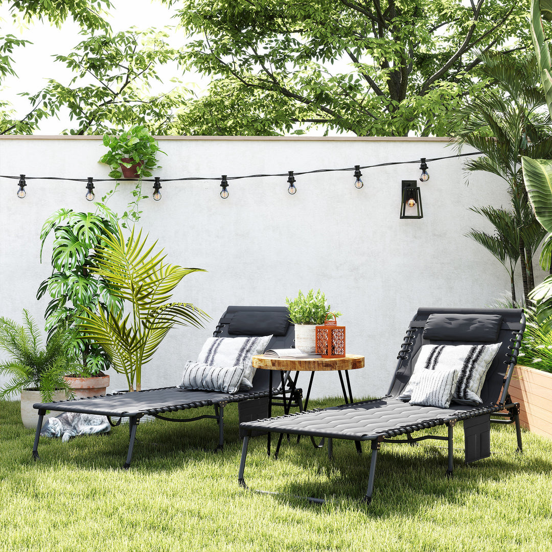 Set of Two Sun Loungers, with Five-Position Reclining Backs - Black
