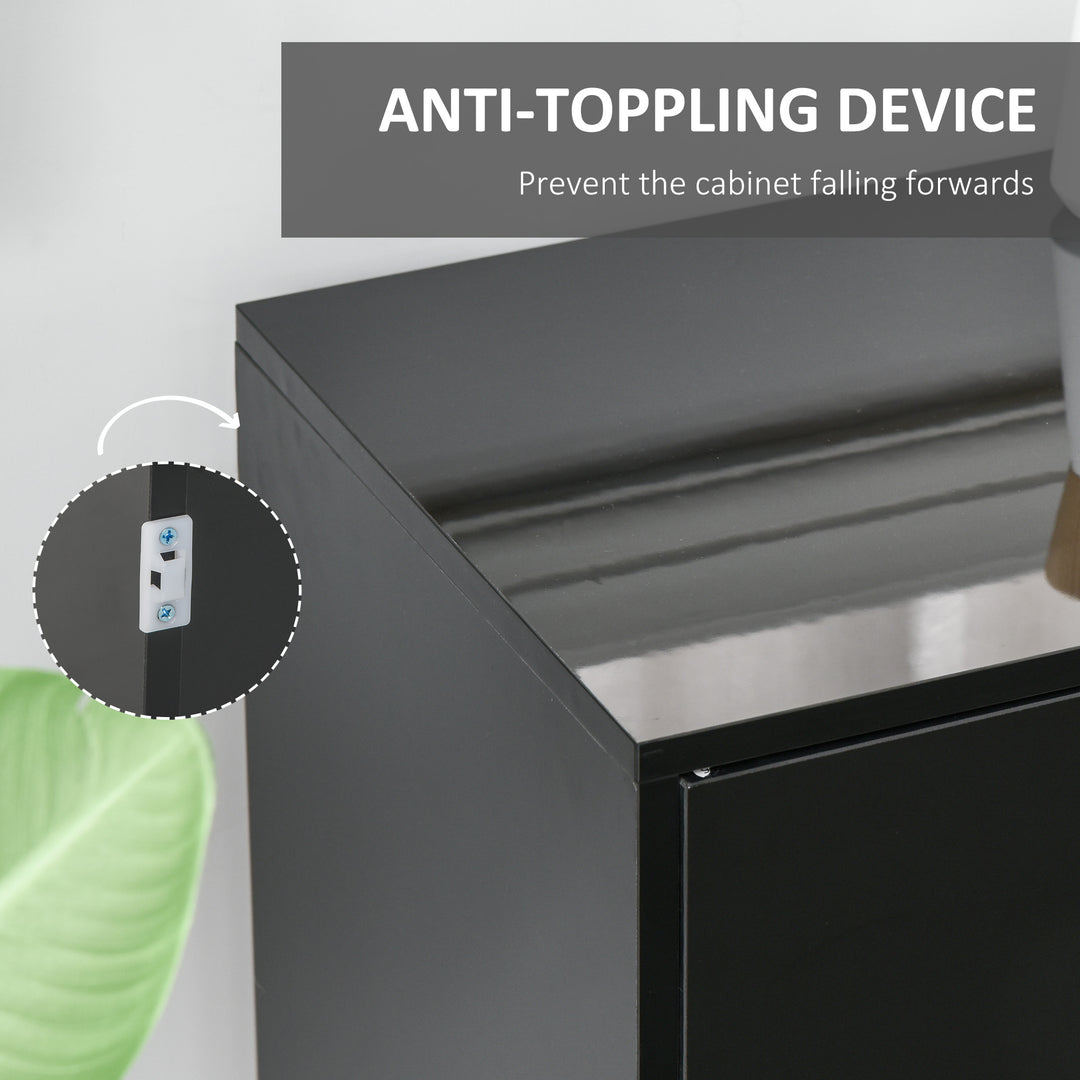 MCL High Gloss Side Cabinet, Push-Open Design with 2 Drawers and 2 Cabinets for Living Room, 74H x 117W x 36Dcm, Black