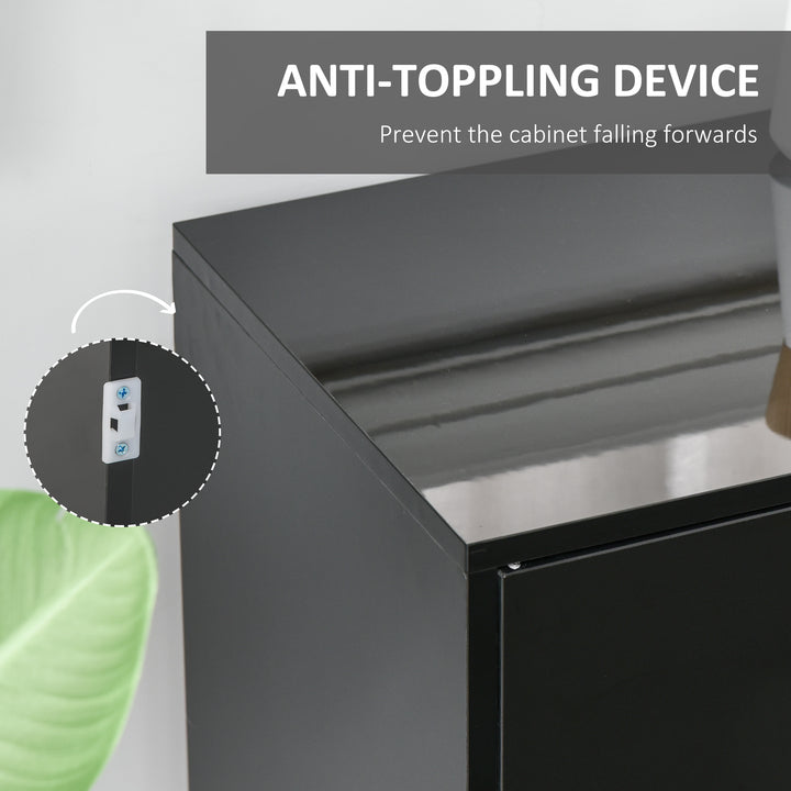 MCL High Gloss Side Cabinet, Push-Open Design with 2 Drawers and 2 Cabinets for Living Room, 74H x 117W x 36Dcm, Black