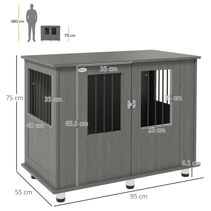 Dog Crate Table for Medium and Large Dogs with Magnetic Door for Indoor Use, 95 x 55 x 75 cm, Grey