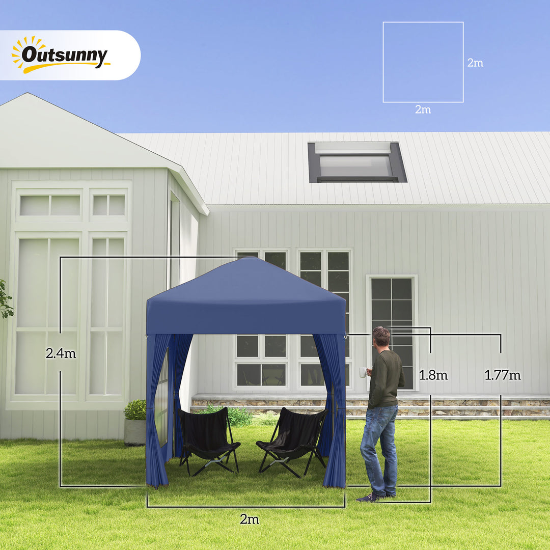 2 x 2 m Garden Pop Up Gazebo, Wedding Party Tent Marquee, Water Resistant Awning Canopy with Sidewalls, Windows, Carry Bag, Blue