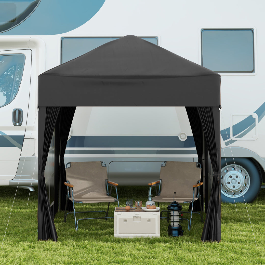 2 x 2 m Garden Pop Up Gazebo, Wedding Party Tent Marquee, Water Resistant Awning Canopy with Sidewalls, Windows, Carry Bag, Black