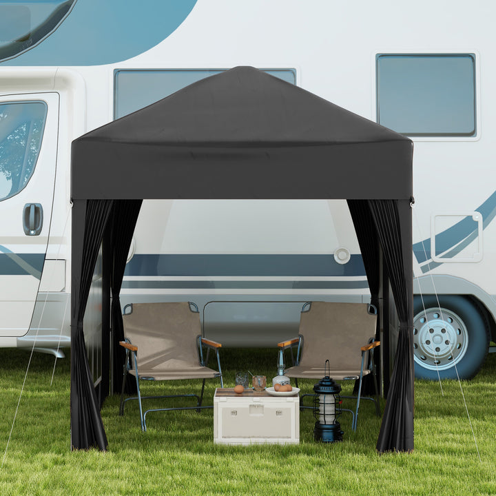 2 x 2 m Garden Pop Up Gazebo, Wedding Party Tent Marquee, Water Resistant Awning Canopy with Sidewalls, Windows, Carry Bag, Black