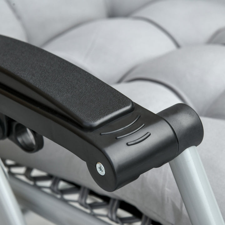 MCL 2pc Reclining Zero Gravity Sun Loungers ,Folding Chaise Lounge Chair with Cushions, Light Grey