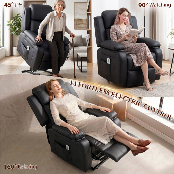 Riser and Recliner Chair with Vibration Massage, PU Leather Power Lift