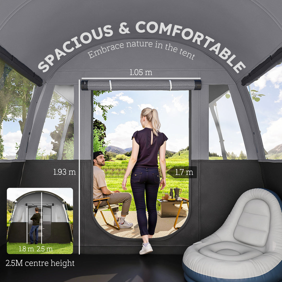 8-Person Camping Tent, Waterproof Family Tent, Tunnel Design, 4 Large Windows, Sleeping Cabins 3000mm Water Column Grey
