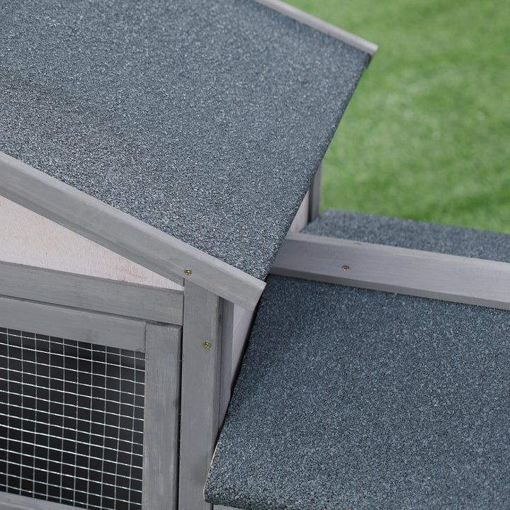 Wooden Rabbit Hutch Outdoor, Double Tier with Water-Resistant Roof, Ramp 147 x 54 x 84 cm, Grey