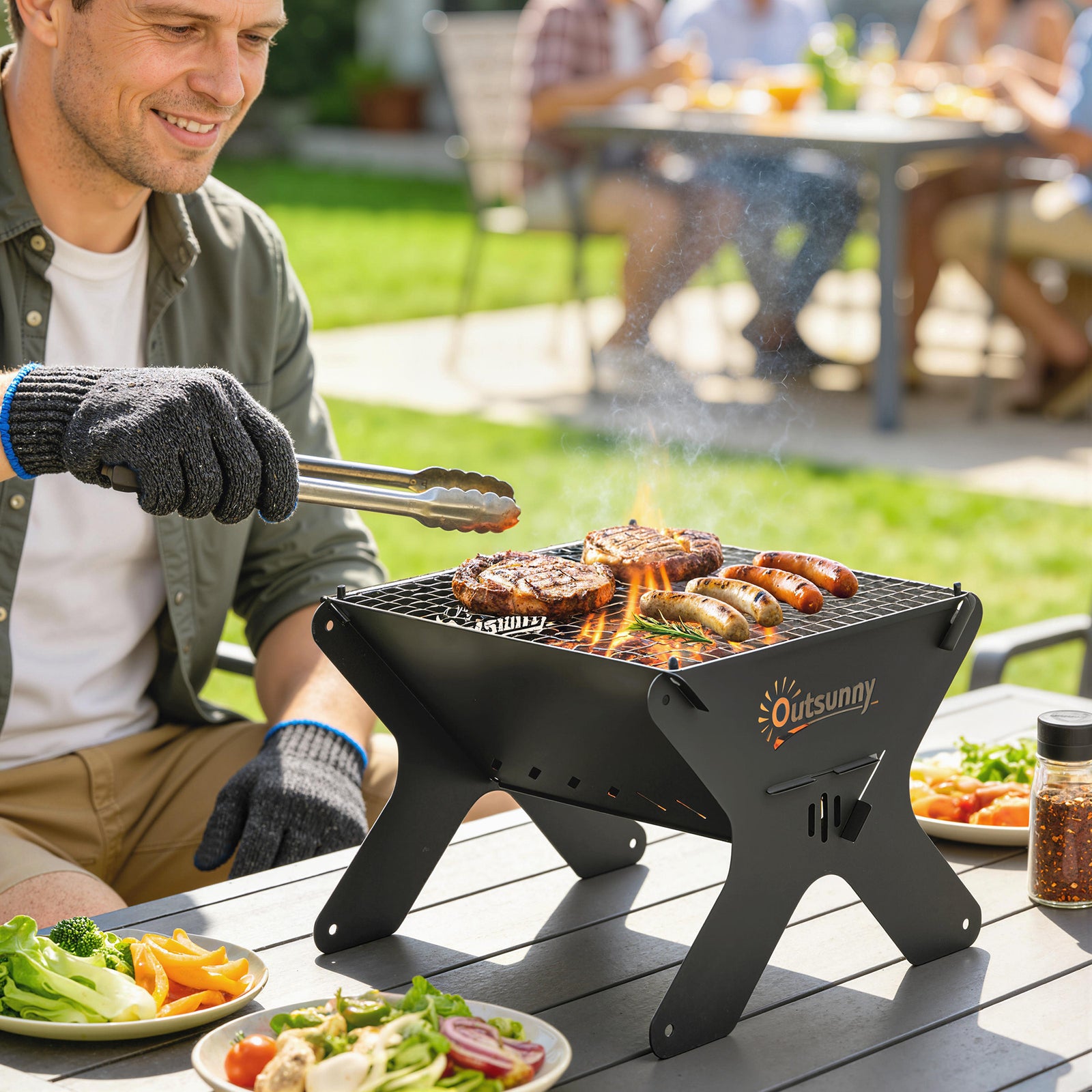 2-In-1 Portable BBQ Grill and Camping Fire Pit, Tabletop Charcoal Barb