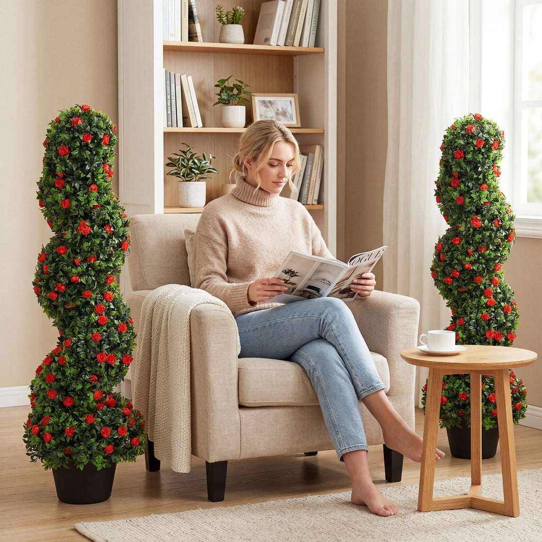 Decorative Artificial Plants Set of 2, UV Resistant Fake Plants in Pot