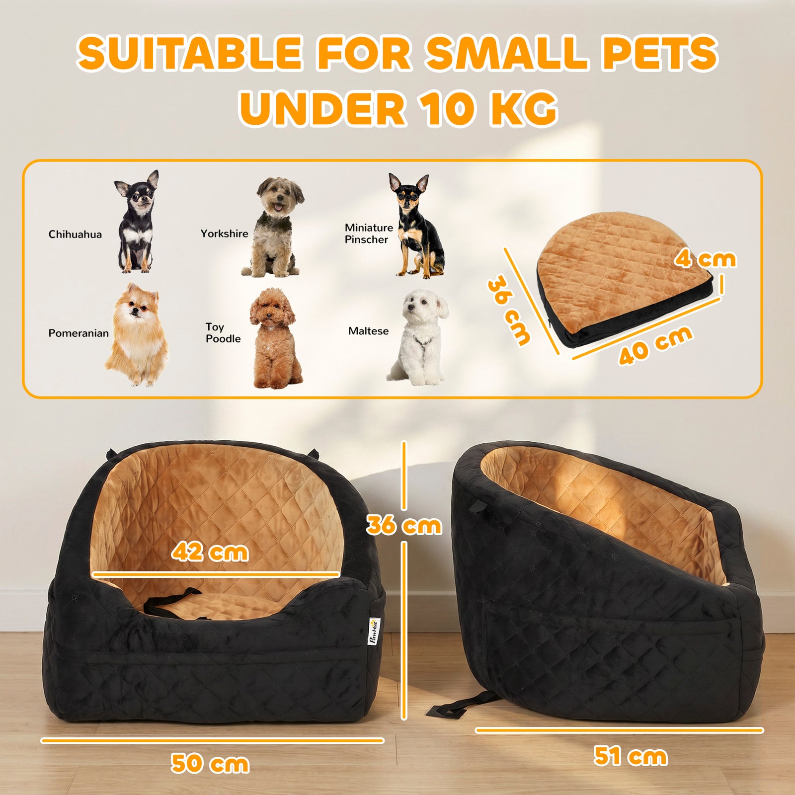 Dog Car Seat, Detachable Washable Dog Booster Seat with Thick Cushion,
