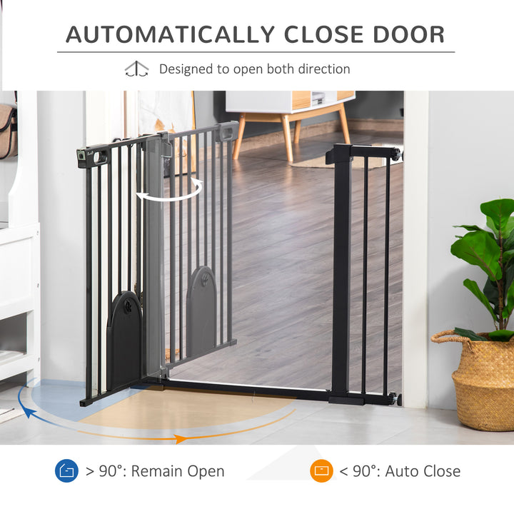 PawHut 75-103 cm Extra Wide Pet Safety Gate Barrier, Stair Pressure Fit, w/ Small Door, Auto Close, Double Locking, for Doorways, Black | Aosom UK