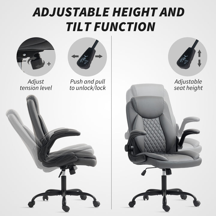 Faux Leather Office Chair. with Flip-Up Armrests - Charcoal Grey