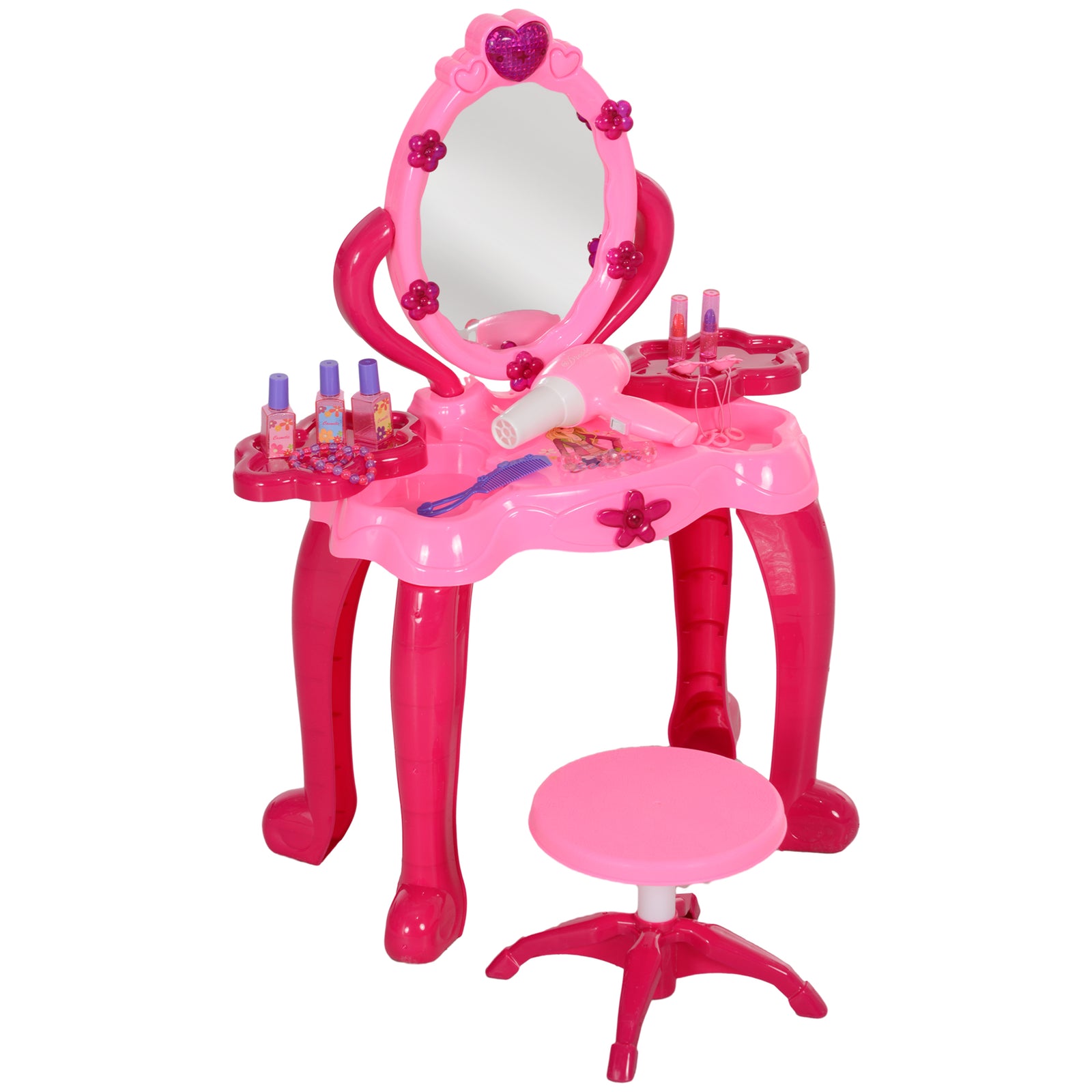 AIYAPLAY Kids Dressing Table with mirror, Stool, Light, Music, 15 Accessories, for Ages 3-6 Years, Pink