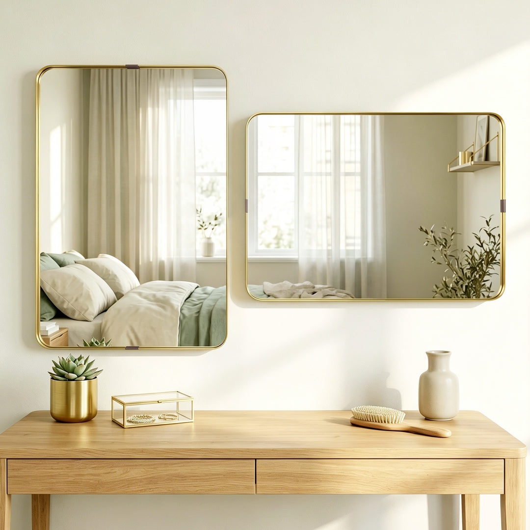 Rectangular Wall Mirror, 90 x 60 cm Wall Mounted Bathroom Mirror w/ Al