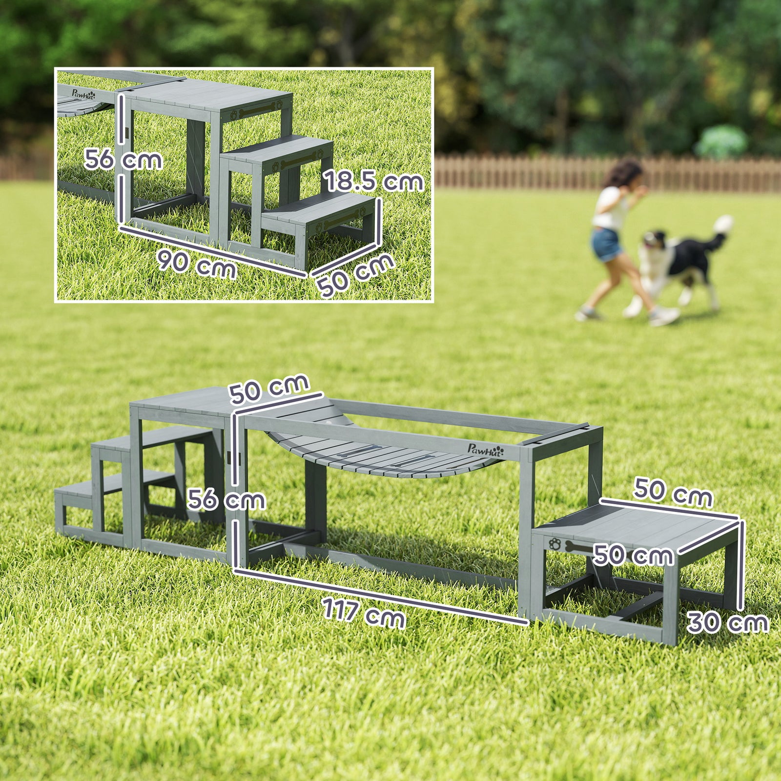 3 Pieces Wooden Dog Agility Training Equipment with Soft Bridge, Pause