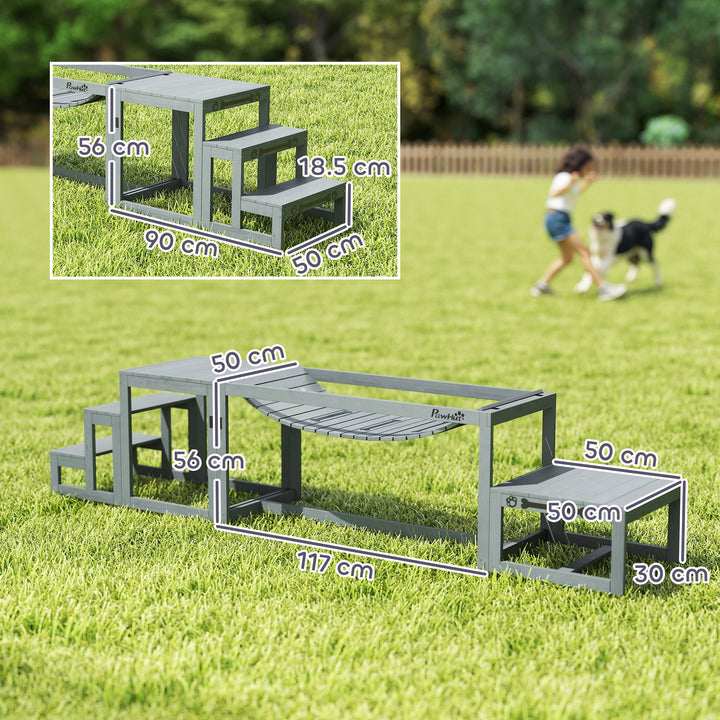 3 Pieces Wooden Dog Agility Training Equipment with Soft Bridge, Pause