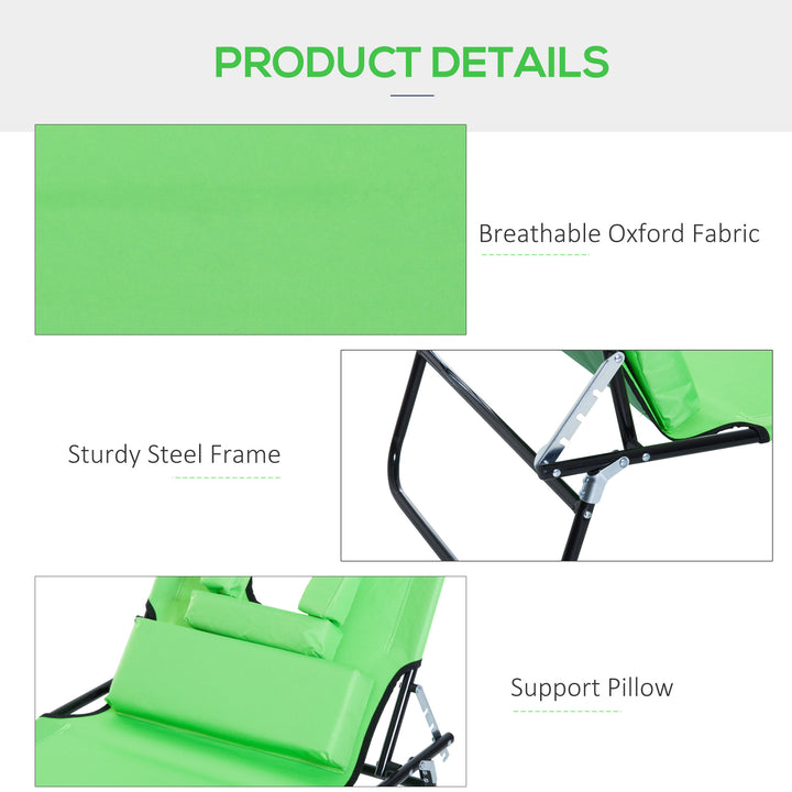 Outdoor Folding Sun Lounger with Face Hole, 4 Level Adjustable Backrest Reclining Garden Lounger, Garden Recliner Sunbed with 600 D Oxford Cloth Seat and Pillow for Beach, Green