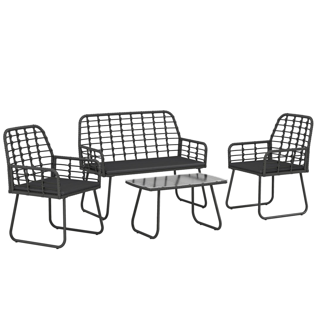 4 Piece Rattan Garden Furniture Set, Outdoor Patio Furniture with Love