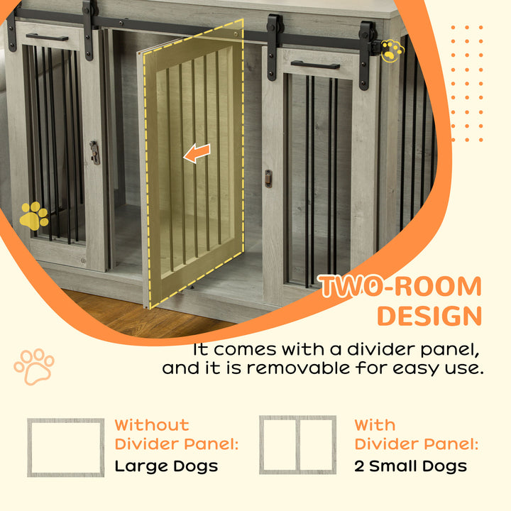 Dog Crate Furniture for Large Dogs, Double Dog Cage for Small Dogs, with Divider - Grey