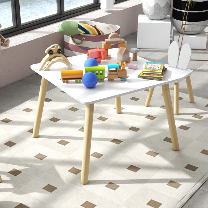 3 Pcs Toddler Table and Chair Set, Kids Desk and 2 Chairs Set w/ Bunny