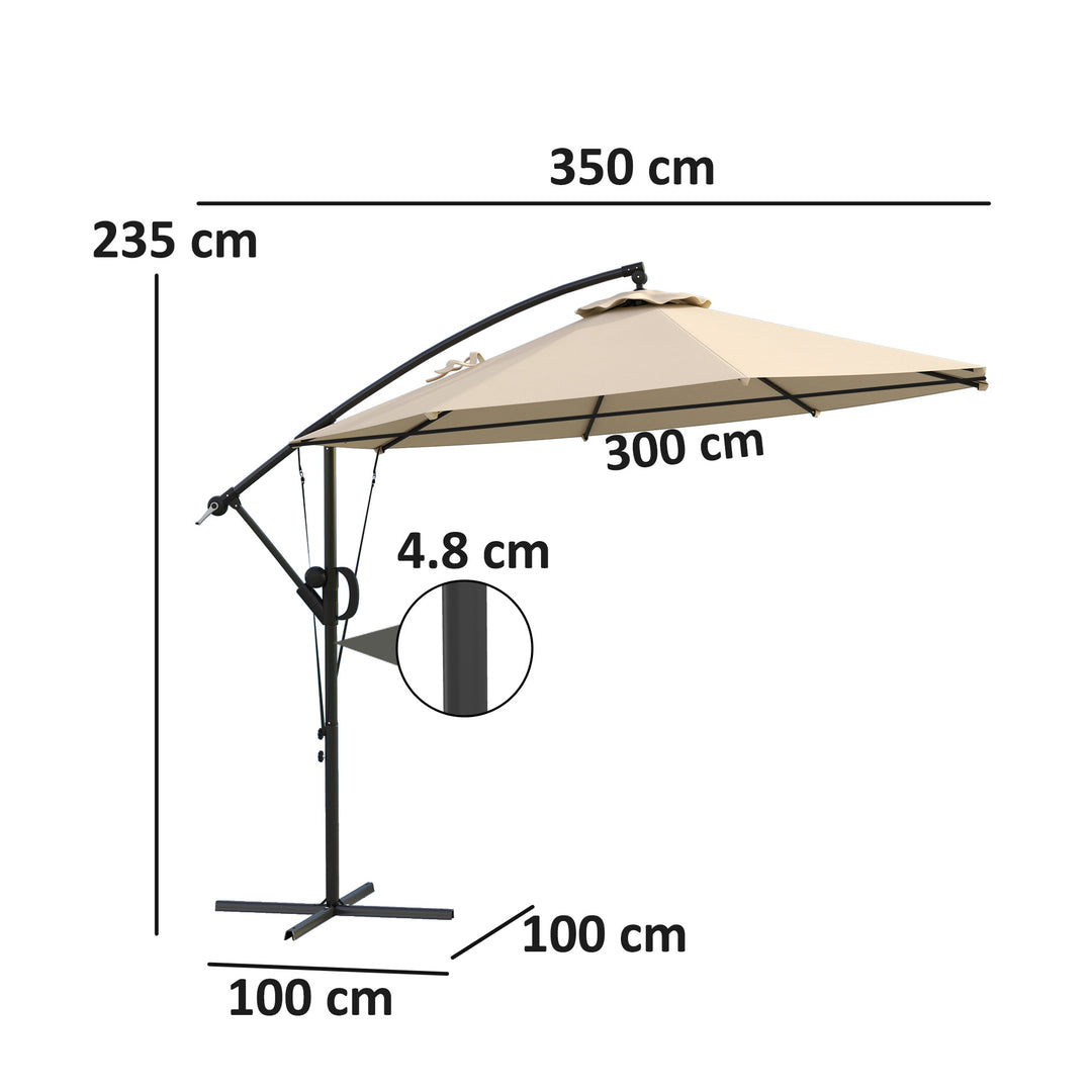 3(m) Garden Cantilever Parasol with Cover and Wind Protection Strap, Round Overhanging Umbrella with Crank Handle and Tilt, Banana Patio Umbrella for Outdoor Sun Shade, UPF50+, Khaki