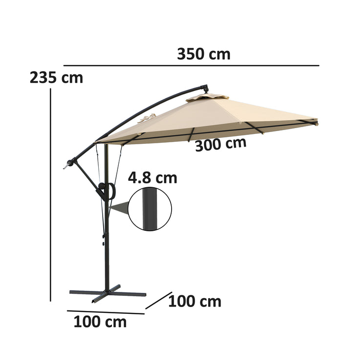 3(m) Garden Cantilever Parasol with Cover and Wind Protection Strap, Round Overhanging Umbrella with Crank Handle and Tilt, Banana Patio Umbrella for Outdoor Sun Shade, UPF50+, Khaki