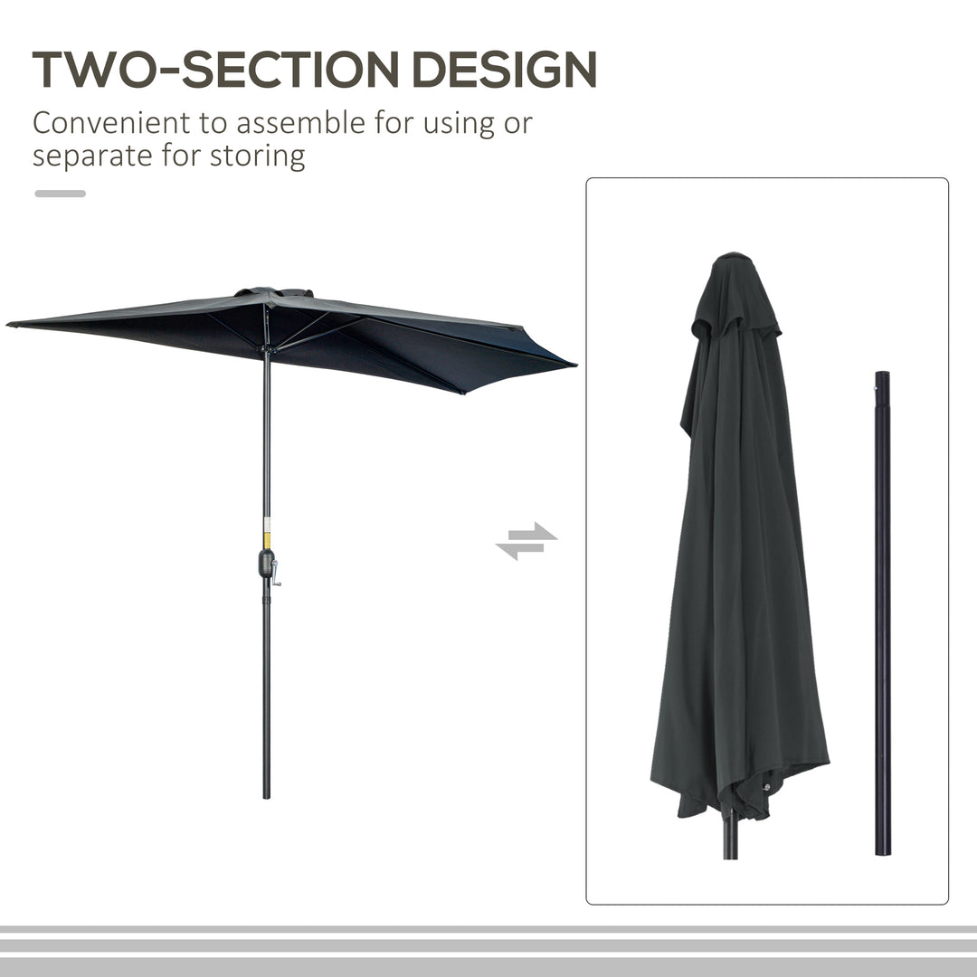 3(m) Half Parasol, Semi Round Umbrella with Metal Frame, Crank Handle for Balcony, Garden, Black