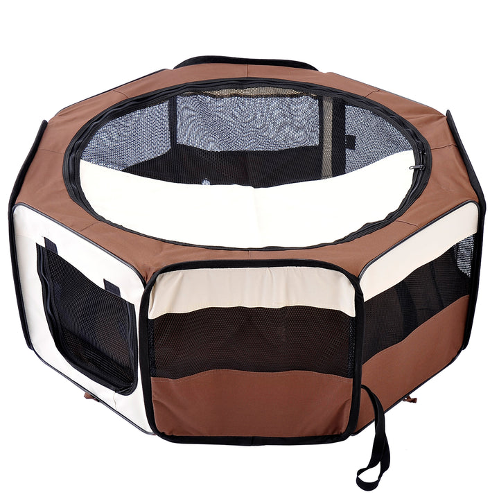 Portable Cat Dog Playpen Pet Puppy Rabbit Guinea Pig Pen Run Dia 90 x 41H cm Indoor & Outdoor Brown