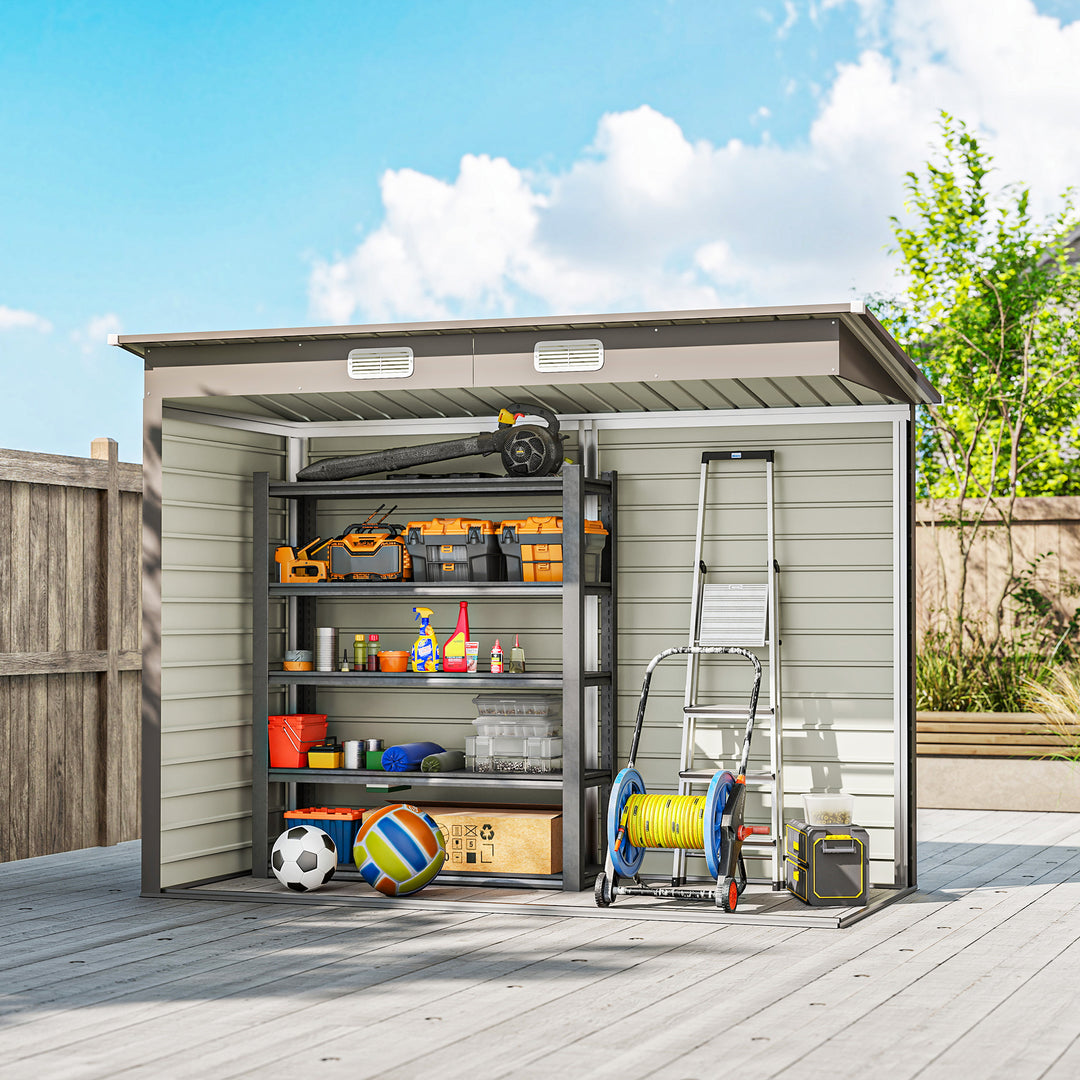 3.7 x 7.9ft Galvanised Steel Shed, with Latched Door and Padlock - Light Grey