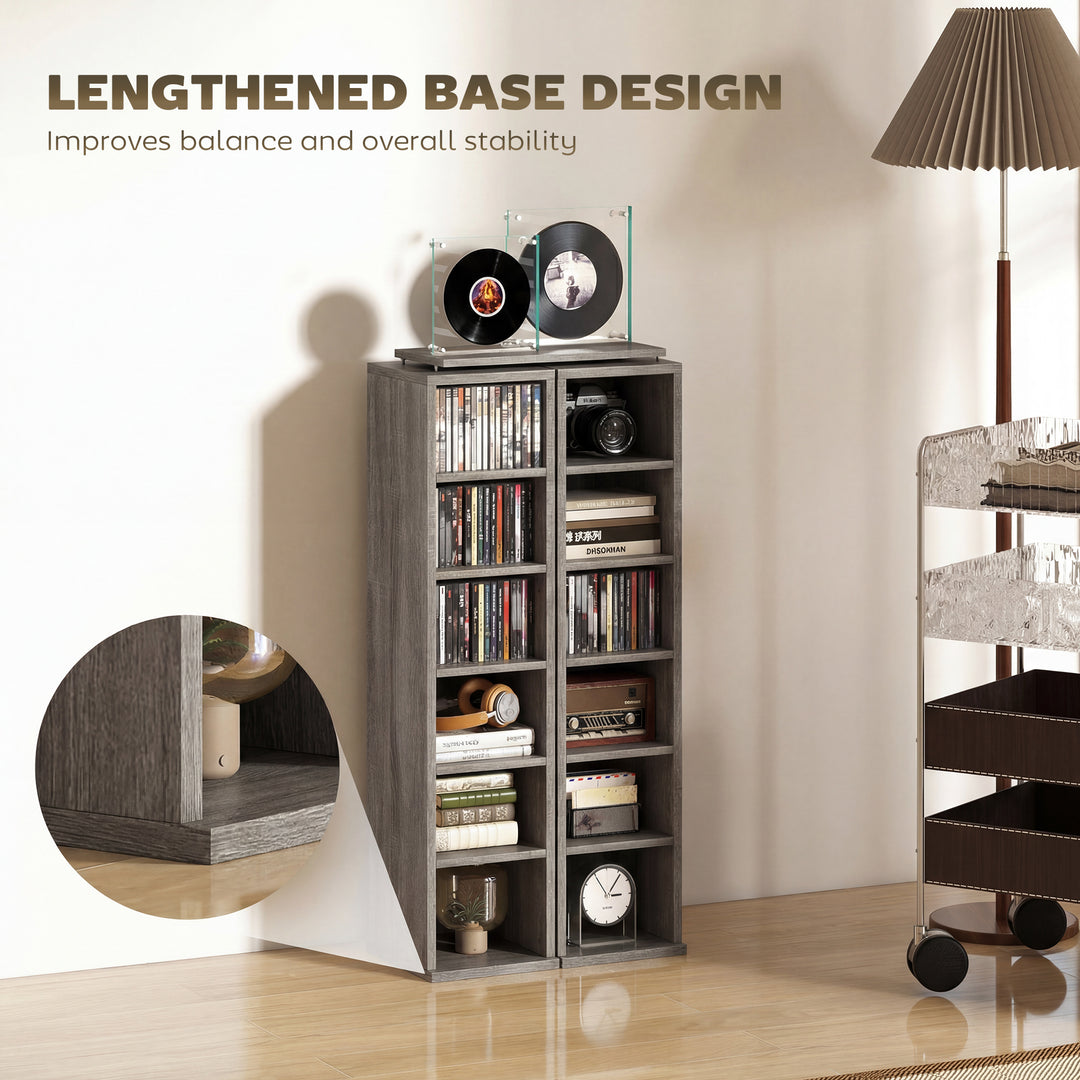 Set of 2 CD Media Display Shelf Unit Tower Rack with Adjustable Shelve