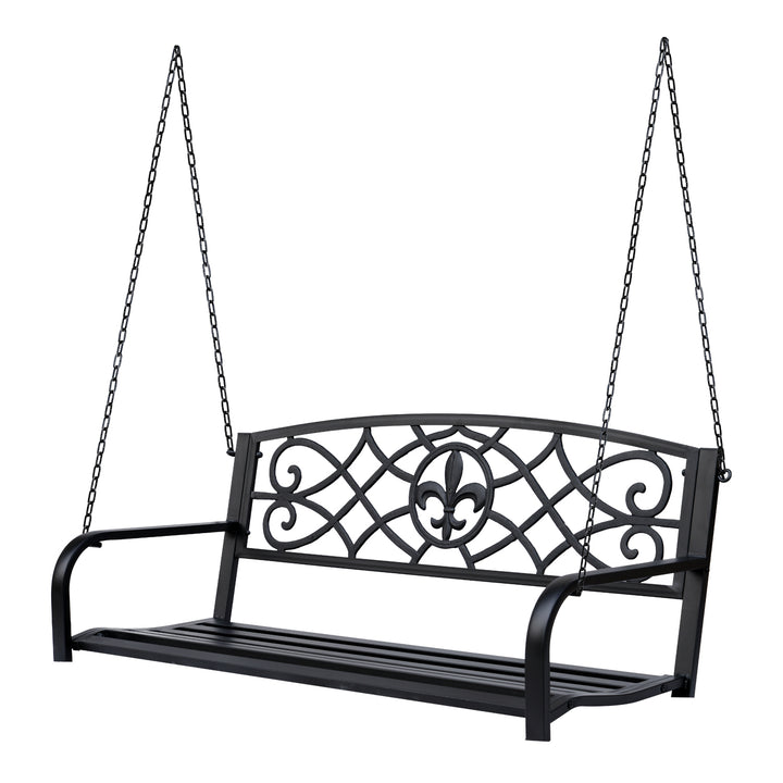 Outsunny Outdoor Porch Swing Seat Bench with Chains for the Yard, Deck, & Backyard, Black