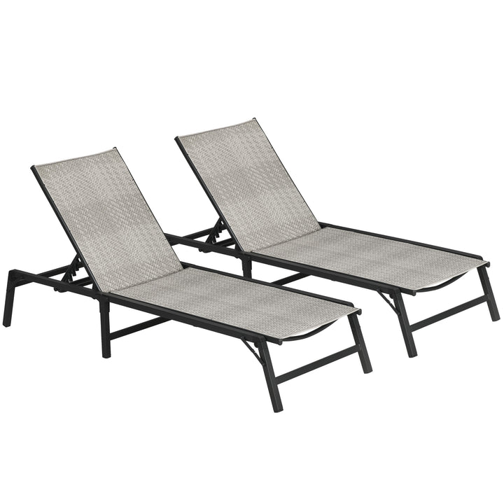 Outsunny Foldable Outdoor PE Rattan Sun Lounger Set of 2, Patio Wicker Recliners Lounge Chair w/ 5-Level Adjustable Backrest, for Poolside, Garden, Mixed Grey | Aosom UK