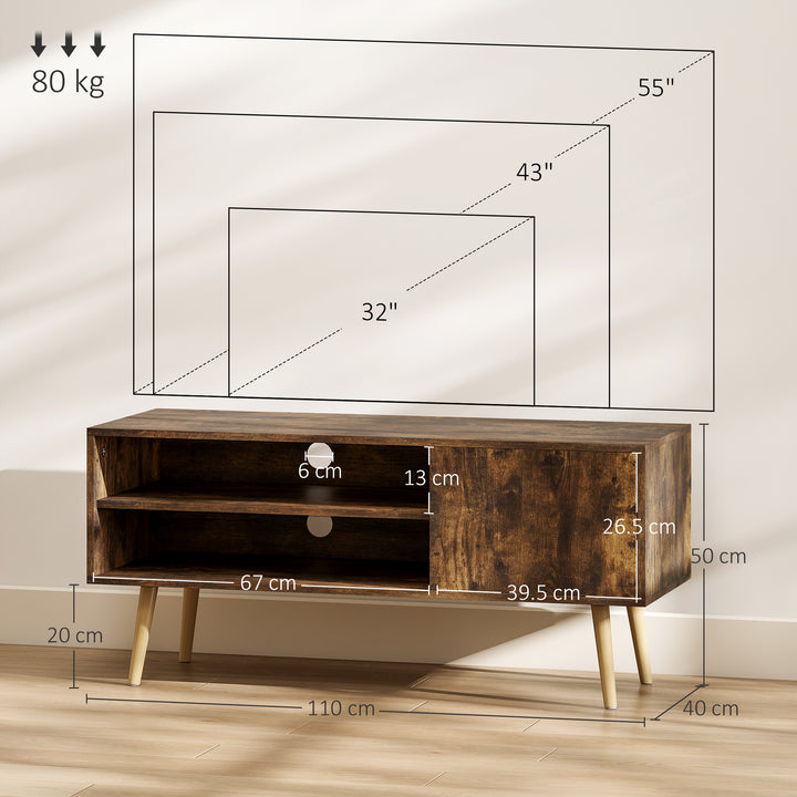 TV Stand up to 55 Inches, TV Unit with Open Shelves and Cable Holes - Brown
