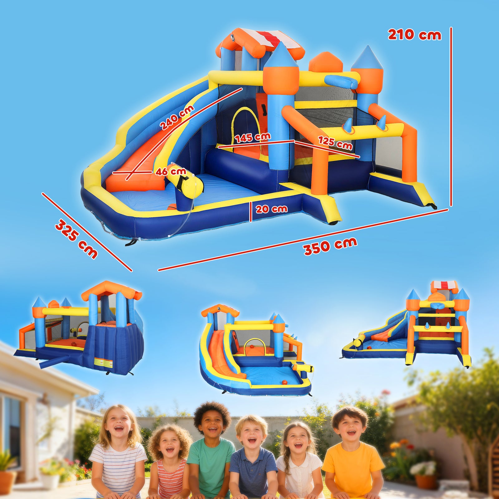 Bouncy Castle for Kids, Inflatable Bounce House with Long Slide, Splas