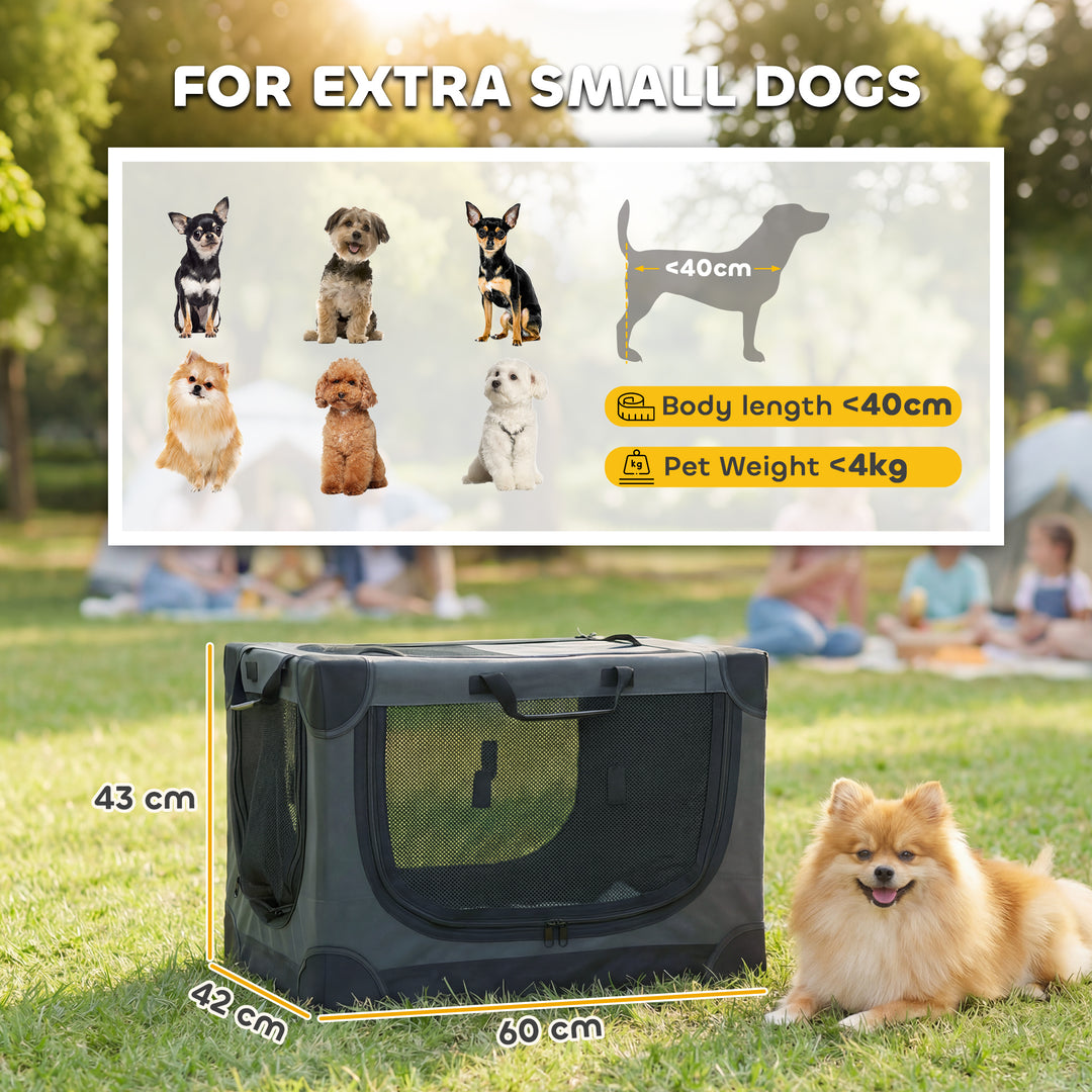 Soft Dog Crate Pet Travel Crate 60 x 42 x 43 cm with Removable Pad Mes
