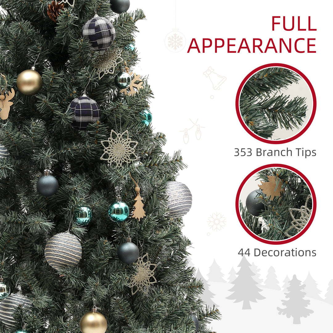 5ft Pre-Lit Xmas Tree with Decorations, Green, Blue and Warm White