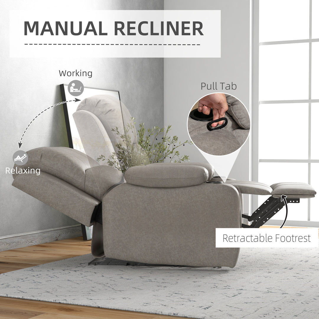 Recliner Chair, Microfibre Reclining Chair with Adjustable Leg Rest, Cup Holders, Recliner Armchair for Home Living Room, Brown