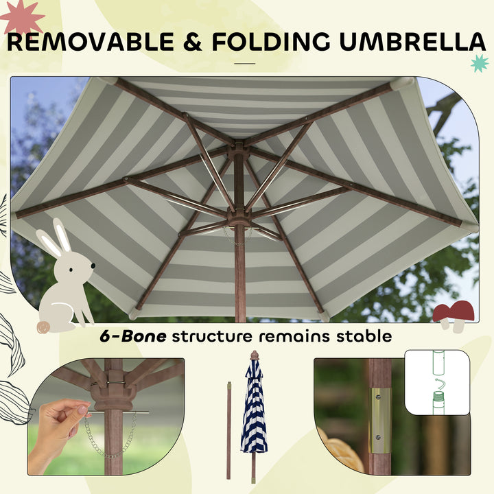 Outdoor Wooden Kids Picnic Table &amp; Bench Set with Cushions and Umbrell